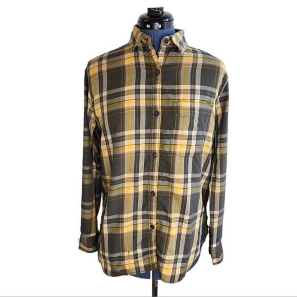 Mountain Hardware women's yellow and Grey plaid button down shirt small